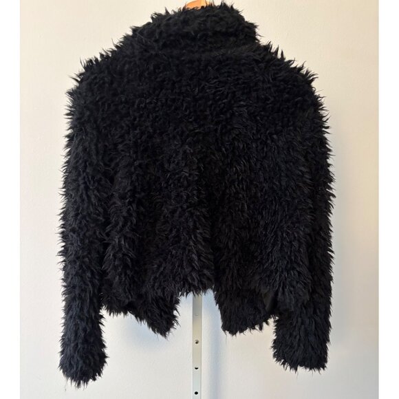 Indie Sleaze Jacket Small Black Faux Fur Shaggy Cropped Pockets HYFVE Soft Cozy - Picture 2 of 12